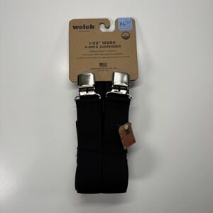 WELCH 1/2" X-Back Casual Clip On Suspender Sz XL 36-54" Long Black Made in USA